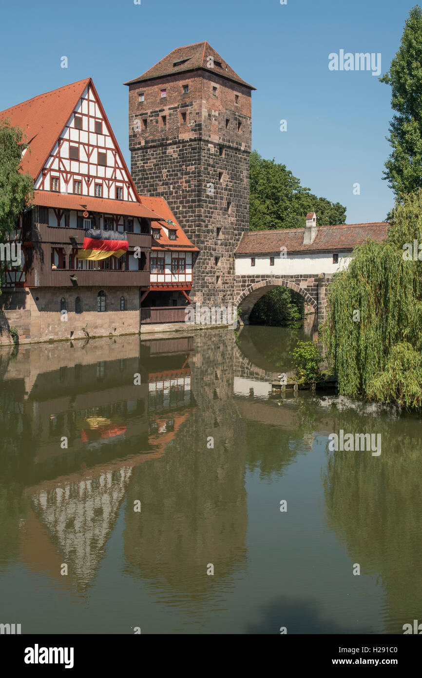 Trodelmarkt on River Pegnitz, Nuremberg, Bavaria, Germany Stock Photo