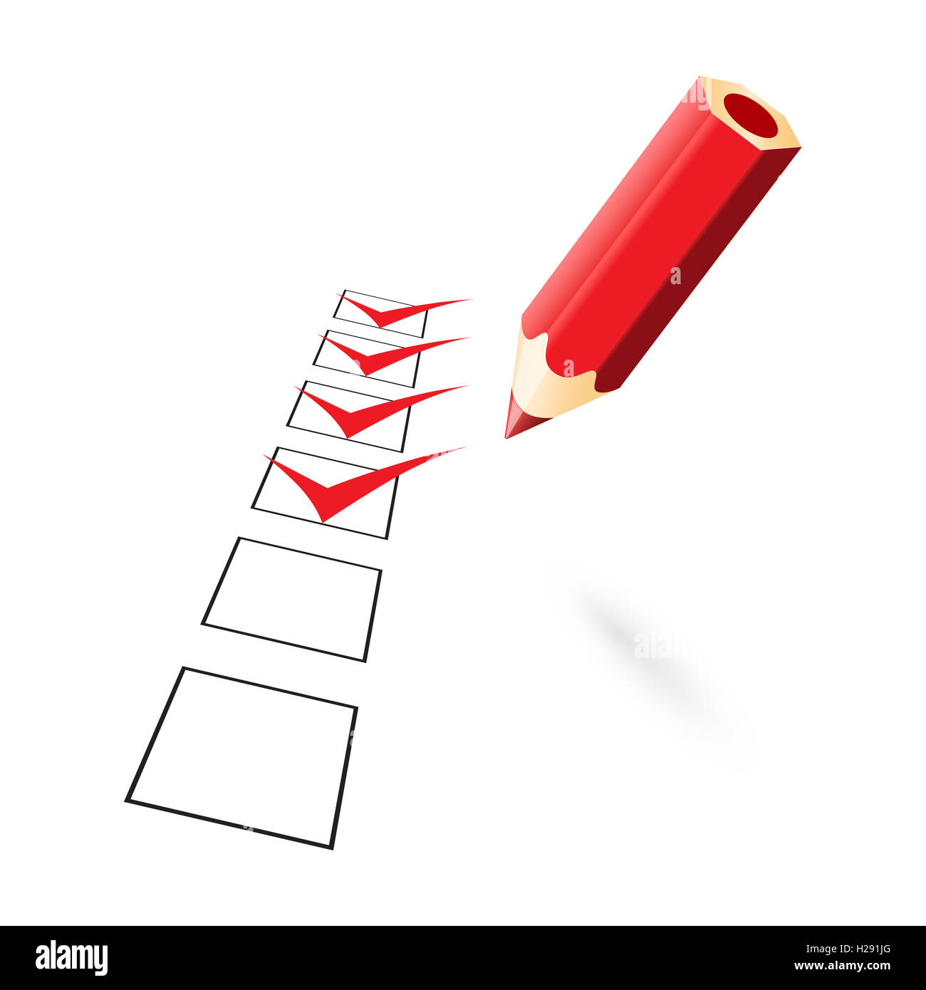 red penci with drawn ticks Stock Photo - Alamy