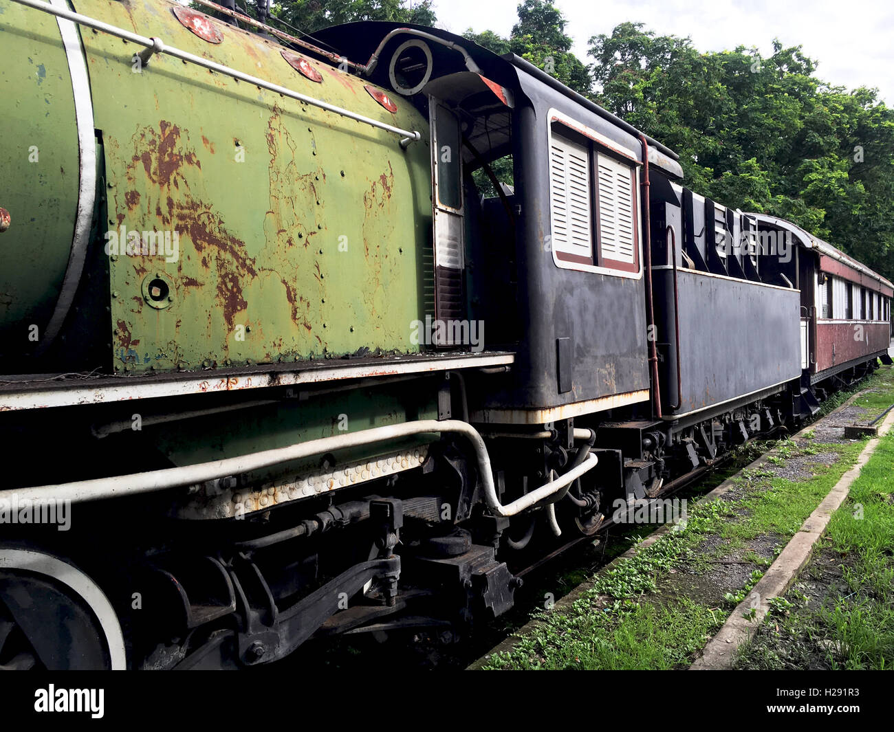 Vintage train railway transportation perspective in thailand Stock Photo