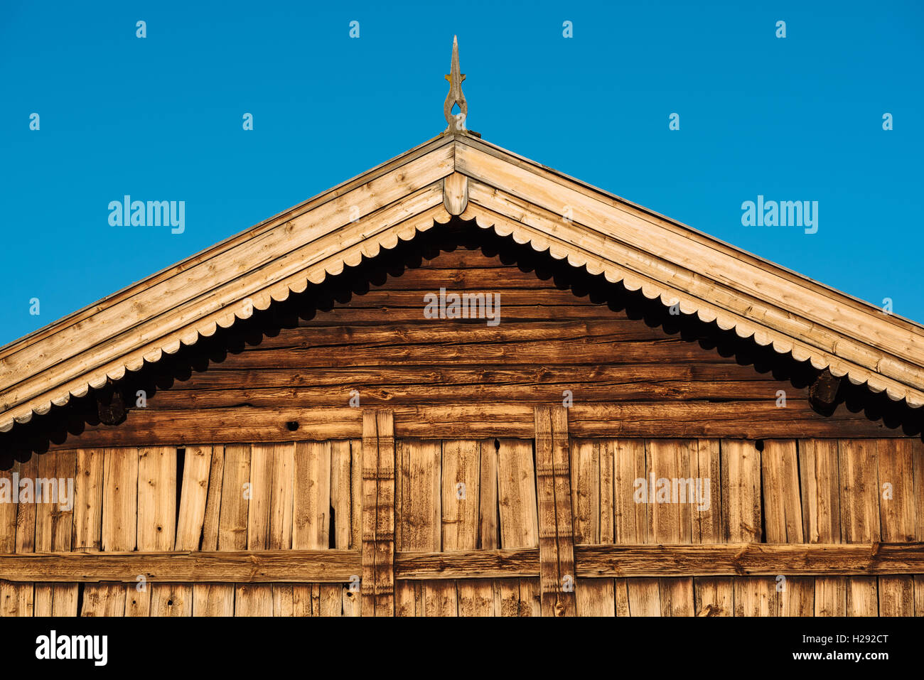 Wooden gable, old storehouse, Uvdal, Numedal, Norway Stock Photo