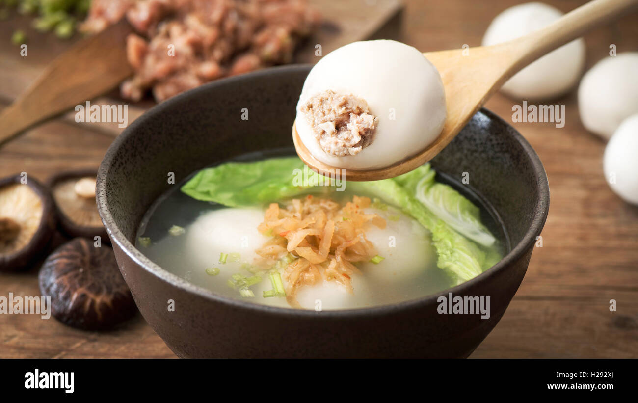 Chinese meat ball dumpling with soup Stock Photo