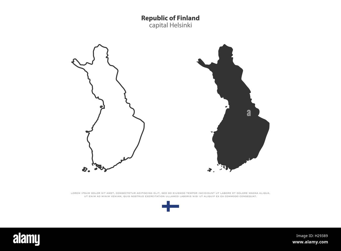 Republic of Finland isolated map and official flag icons. vector Finnish political map illustration. Suomi geographic banner tem Stock Vector