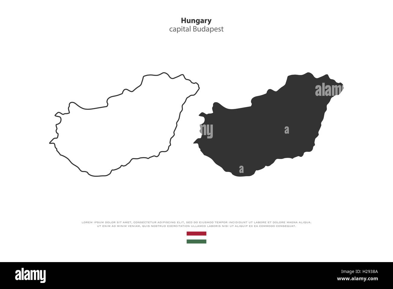 Republic of Hungary isolated map and official flag icons. vector Hungaian political maps illustration. Central Europe country ge Stock Vector