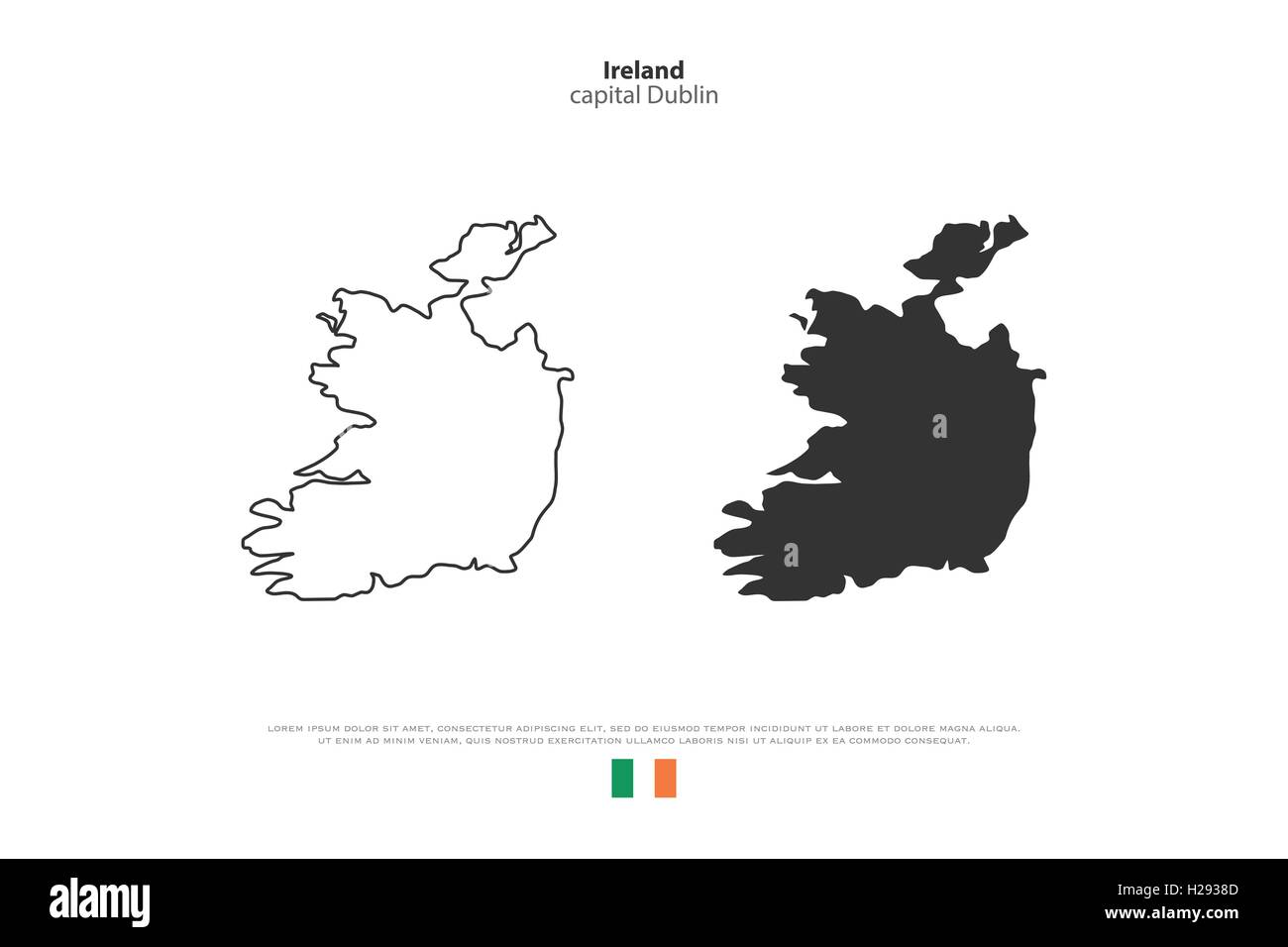 Republic of Ireland isolated map and official flag icons. vector Irish political map icons over white background. EU geographic Stock Vector