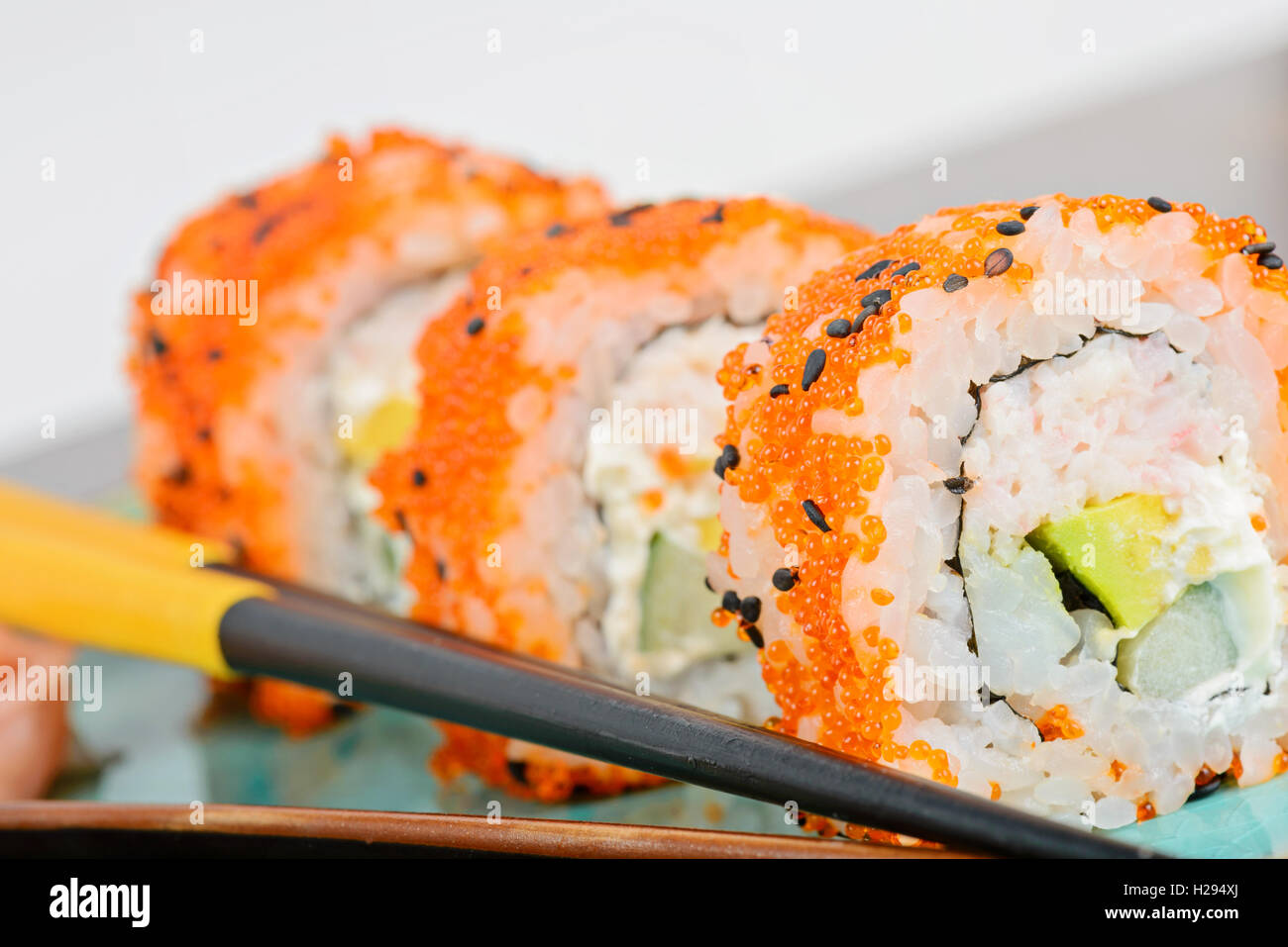 California Maki Sushi With Orange Masago Stock Photo Alamy