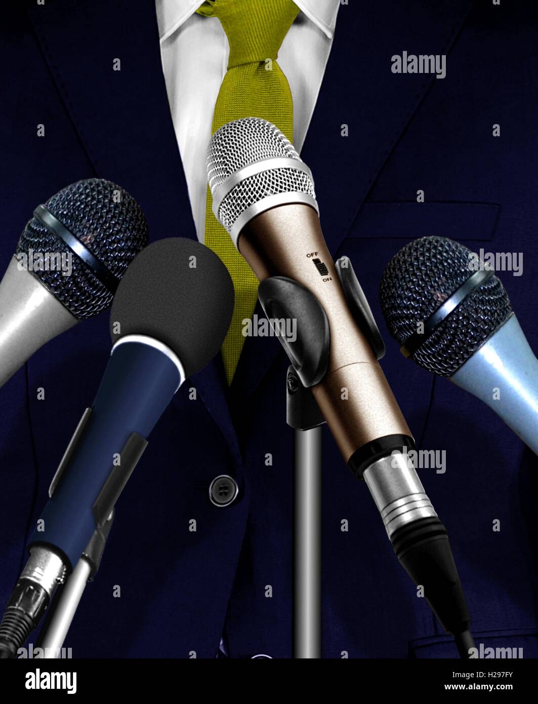 Man Giving Speech Using Microphones Stock Photo Alamy