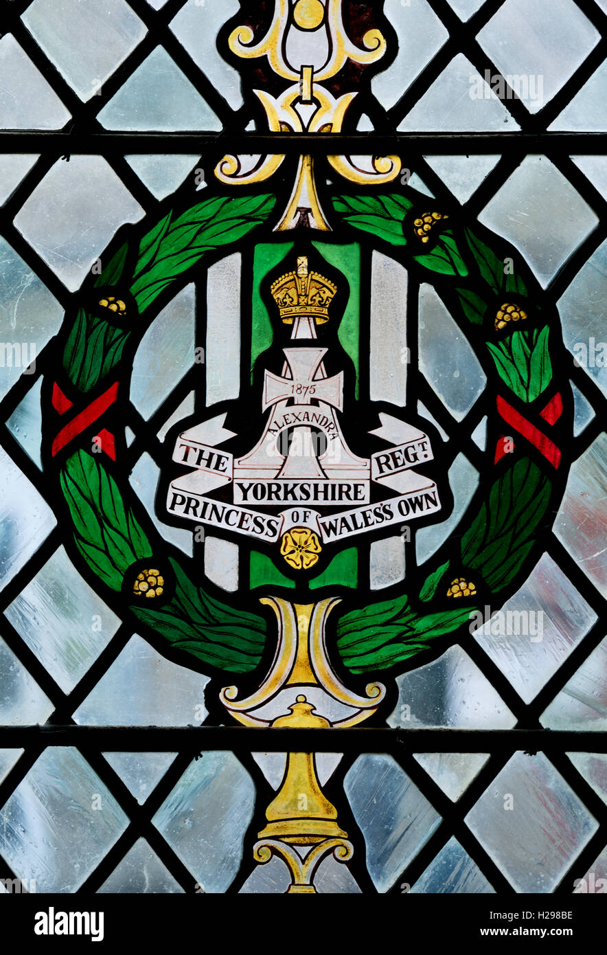 Regimental stained glass, St. James Church, Aston, Oxfordshire, England, UK Stock Photo