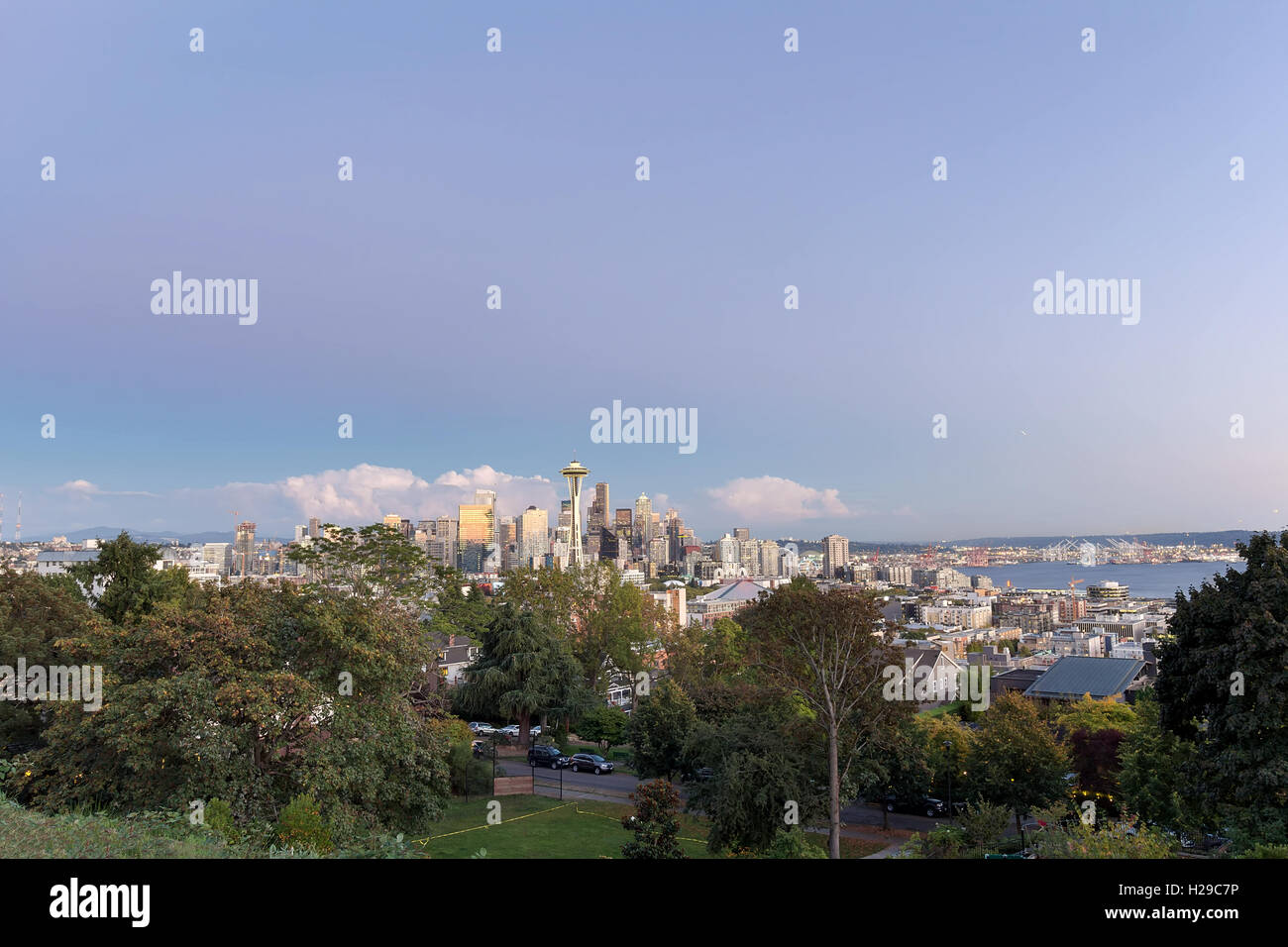 Seattle Washington city downtown skyline with Puget Sound Scenic View Stock Photo
