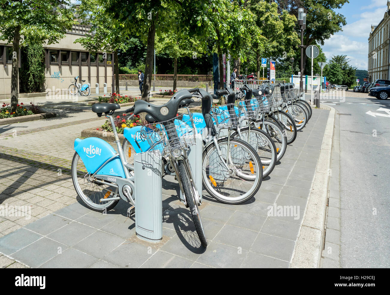 LUXEMBOURG, LUXEMBOURG – JUNE19, 2016:  Public Bike Rental Terminal run by the bike sharing company Veloh in Luxembourg Stock Photo