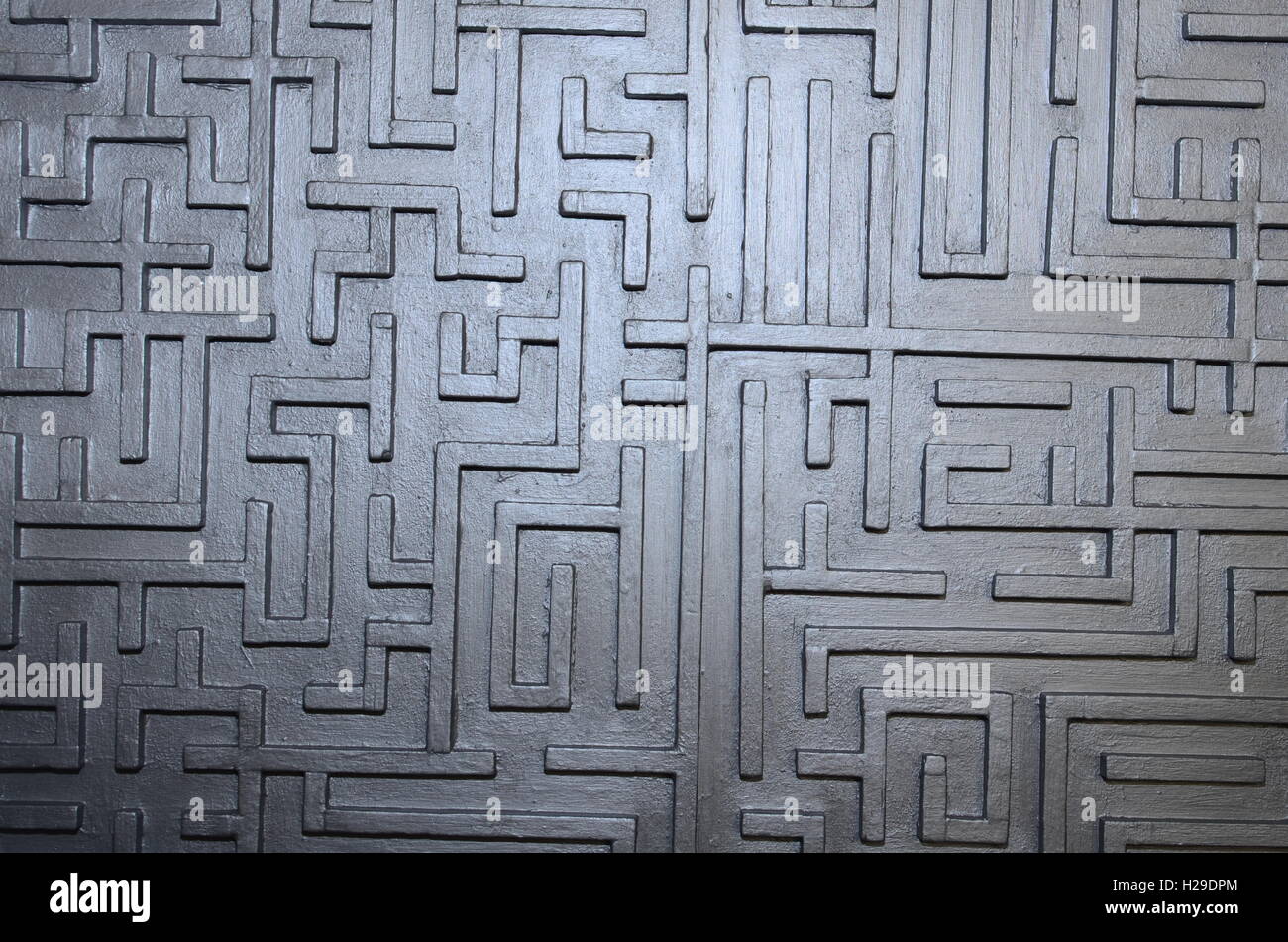 Pictures taken during the construction of handmade wooden labyrinths and mazes decorative panels and some mosaics . Stock Photo