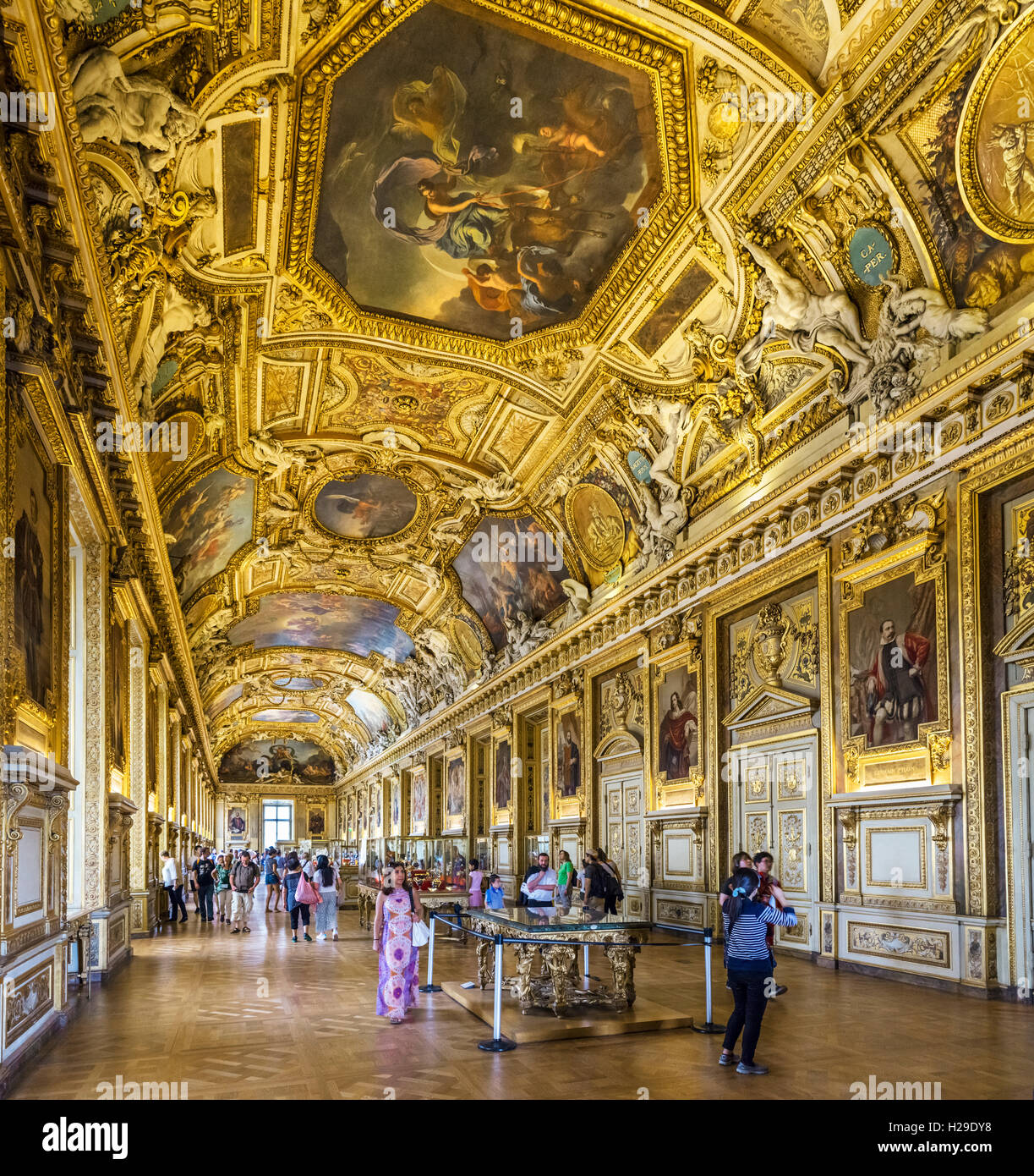 Louvre interior. La Galerie d'Apollon (Apollo Gallery), designed in 1661 by Louis Le Vau and Charles Le Brun to glorify King Louis XIV, Musee du Louvre, Paris, France Stock Photo