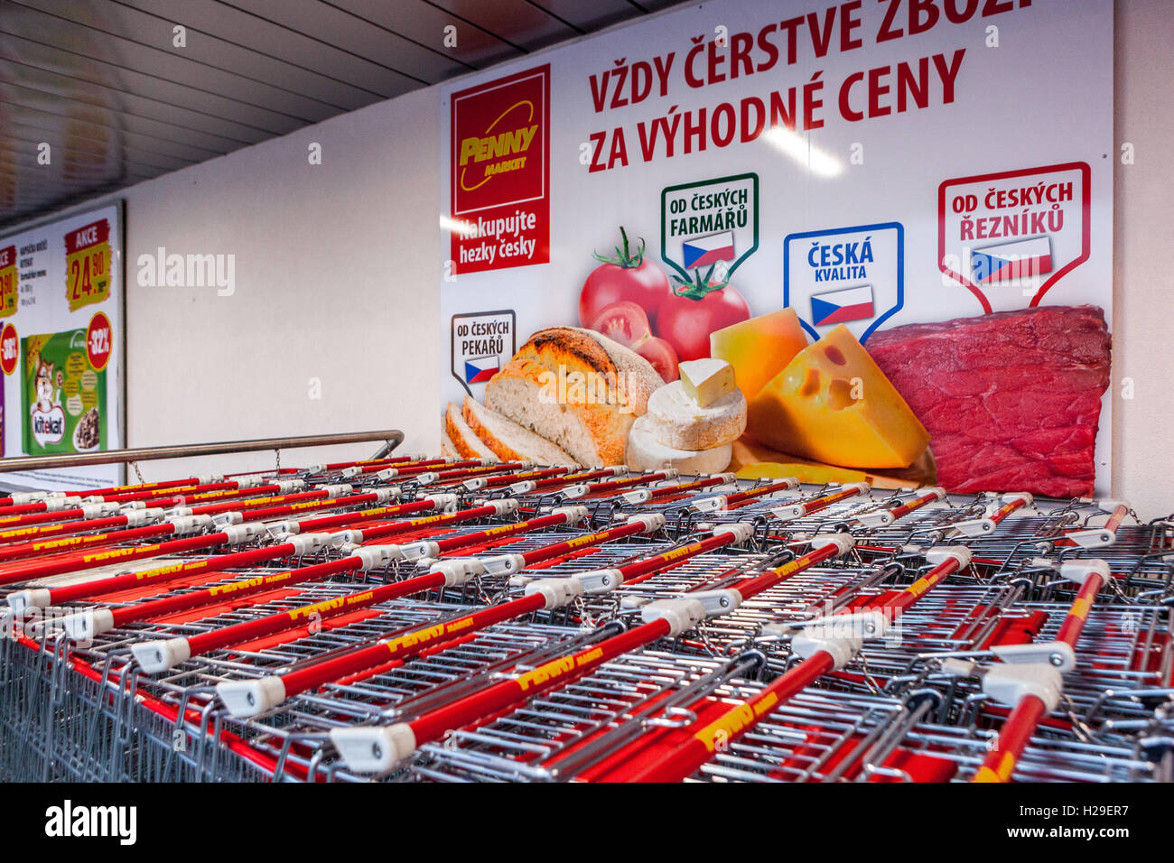Shopping trolleys, carts for a Penny Market supermarket Czech Republic Stock Photo