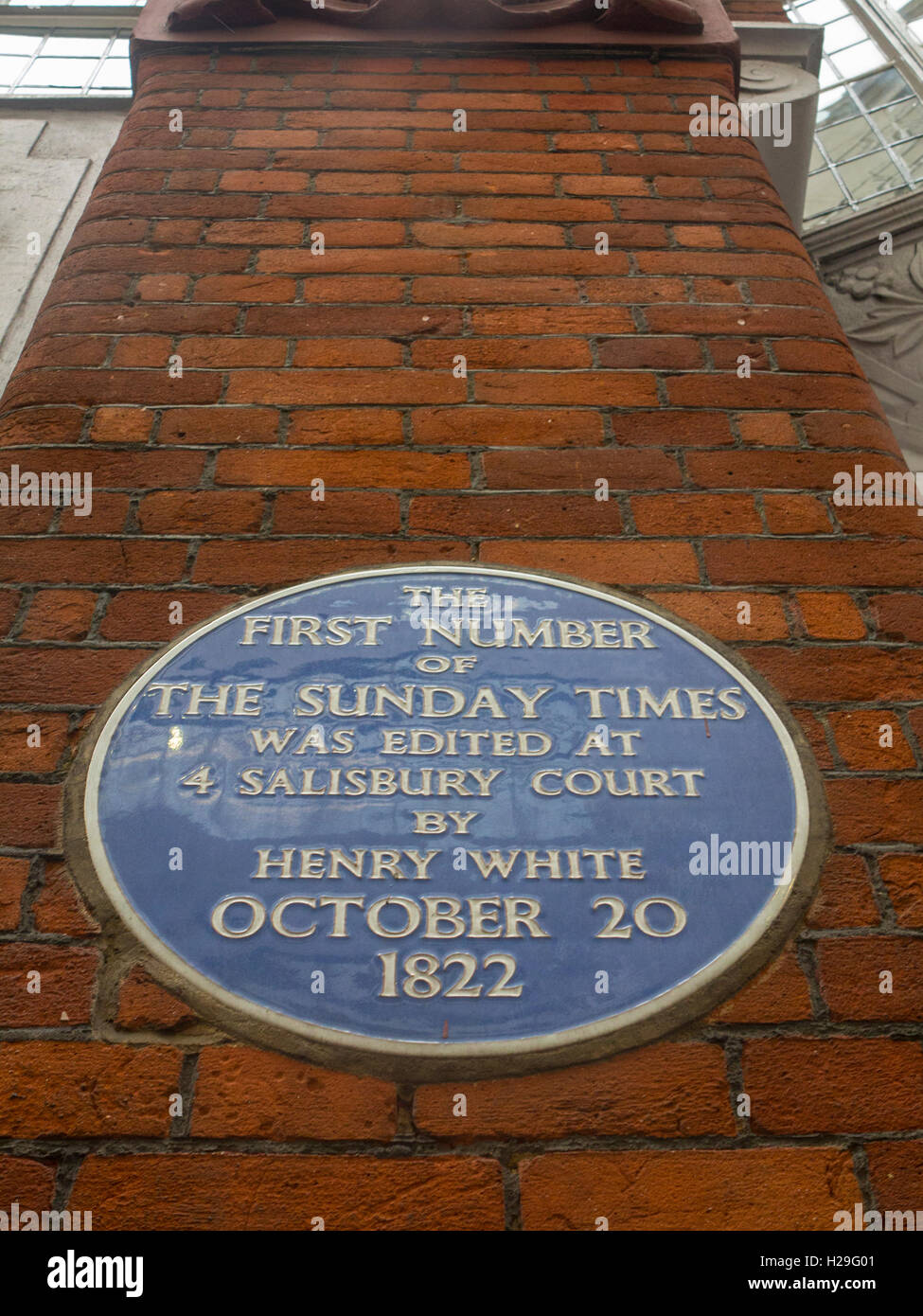 Blue plaque for the first edition of the Sunday Times Stock Photo