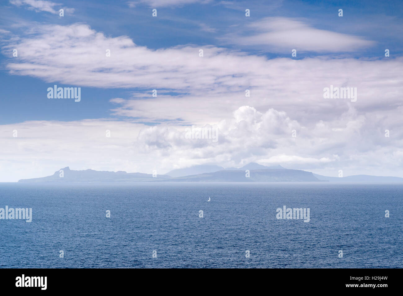 Smirisary abandoned village Moidart, with Eigg and Rum on the horizon. Scotland Stock Photo