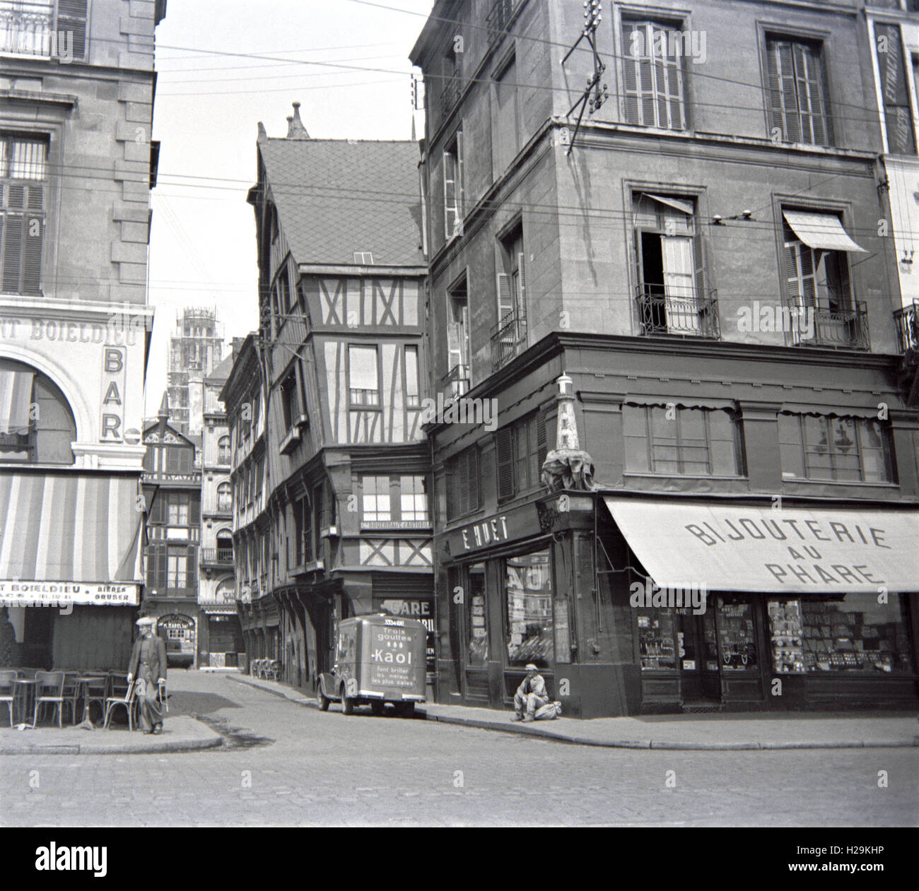 Timbered houses in the streets of Rouen in the 1930s, France Stock