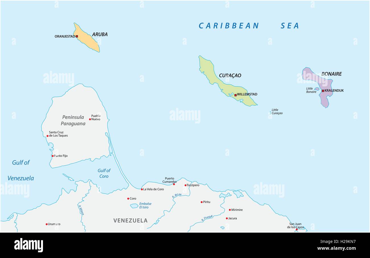 location map of the ABC islands in the Caribbean sea Stock Vector