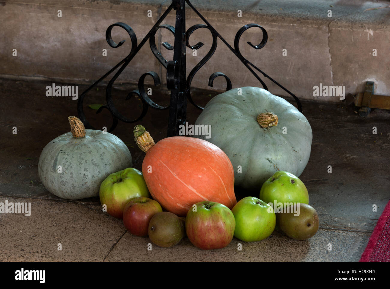 A harvest festival display in St. James Church, Aston, Oxfordshire, England, UK Stock Photo