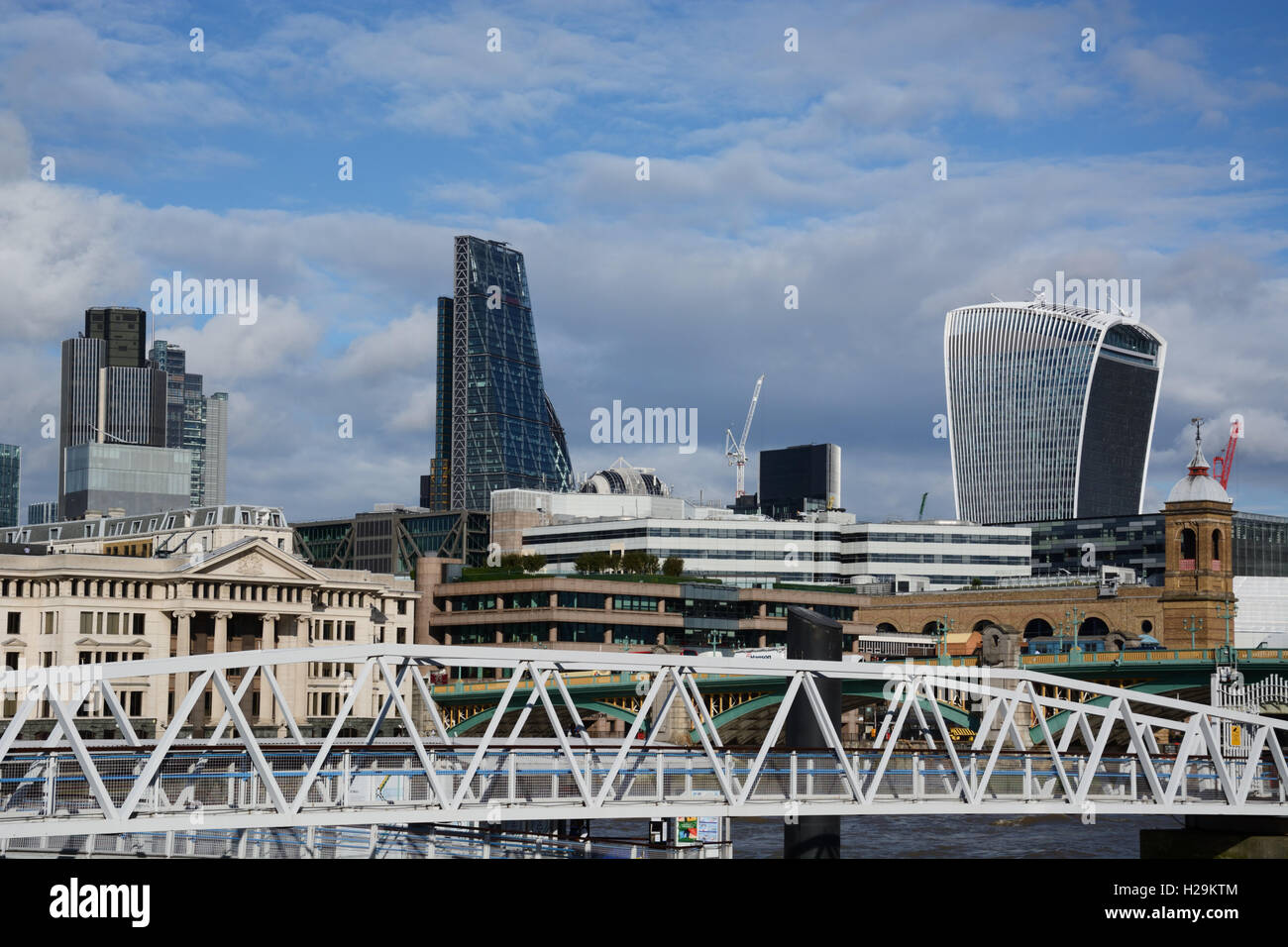 Skyline of City of London, from Southbank, London. Stock Photo