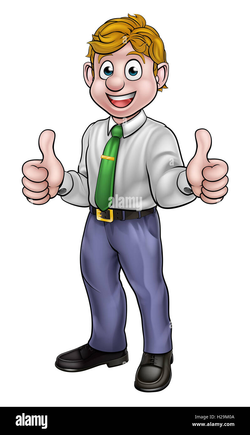 A happy man cartoon character in shirt and tie business attire giving a  double thumbs up Stock Photo - Alamy