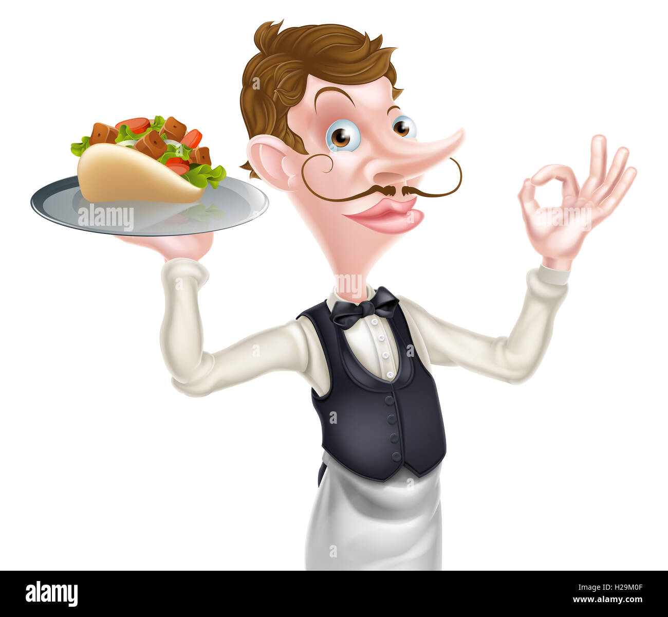 An Illustration of a Cartoon Perfect Kebab Pita Waiter Stock Photo