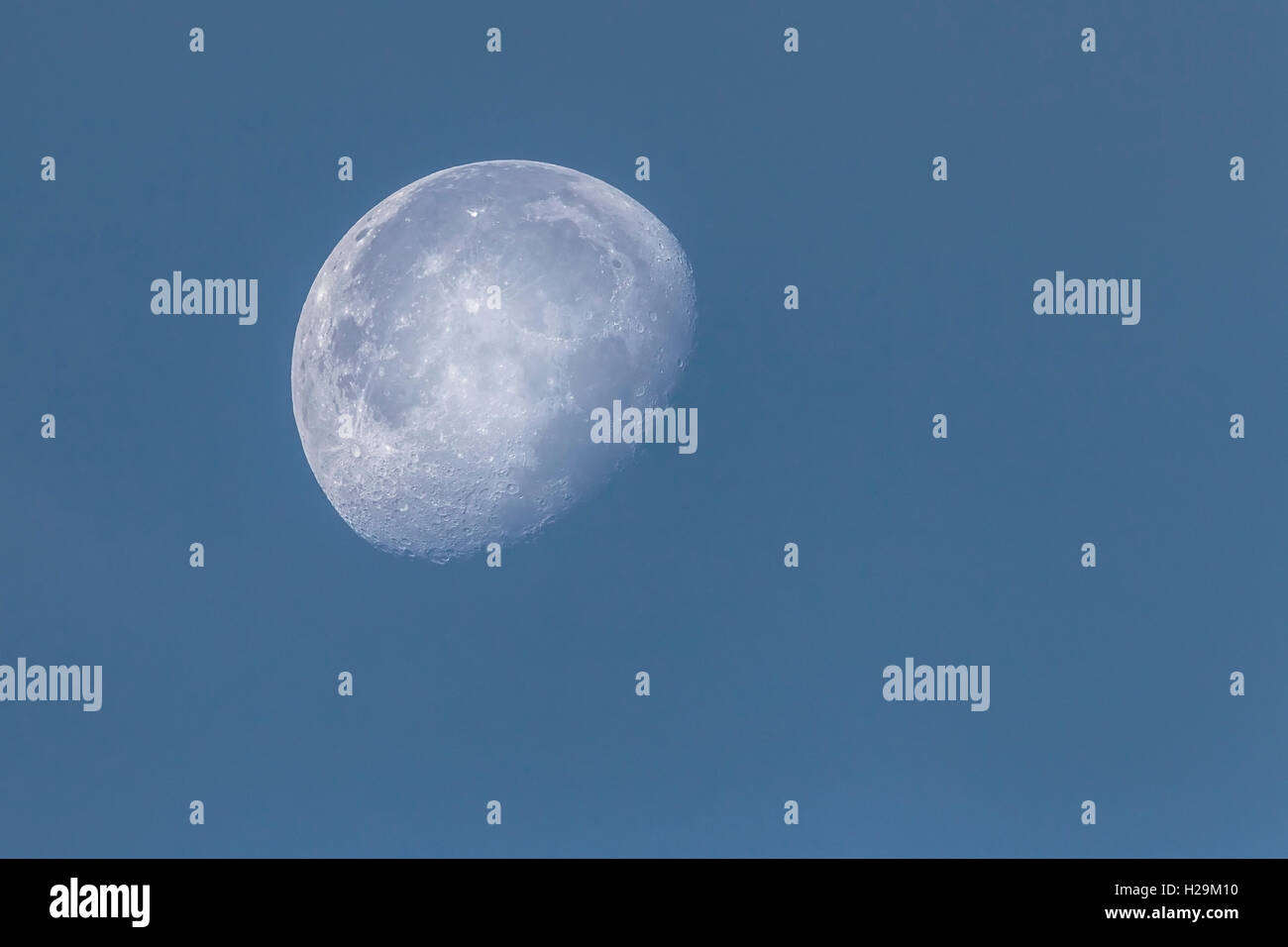 Three Quarter moon in the morning sky. Stock Photo