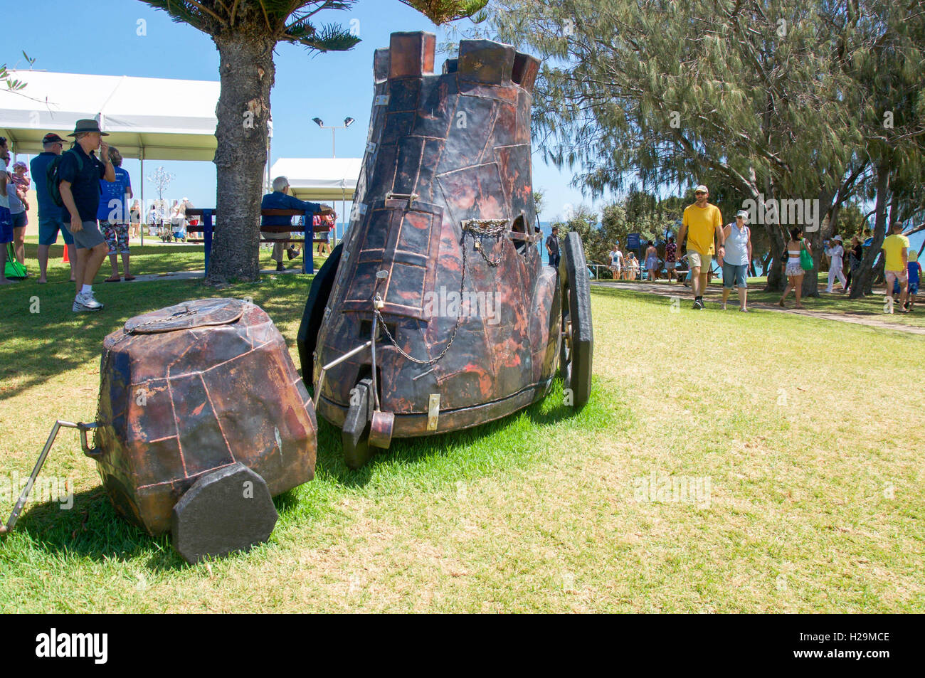 Cottesloe,WA,Australia-March 12,2016:Steampunk sculpture at Sculptures by the Sea with people in Cottesloe, Western Australia. Stock Photo