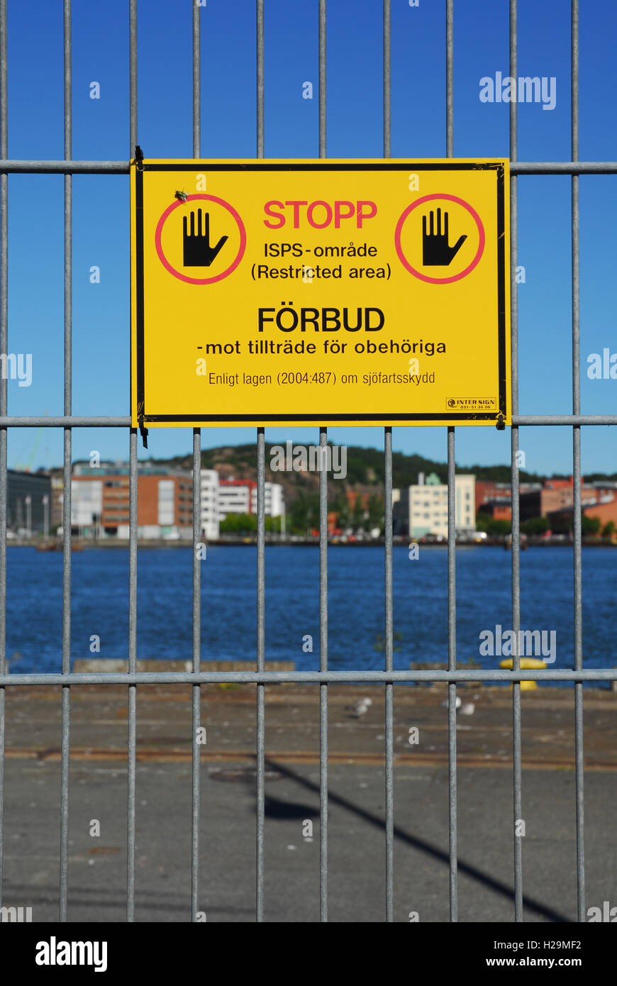 Sweden, Gothenburg, Goteborg, River, Stopp, Forbud, No Entry Stock Photo