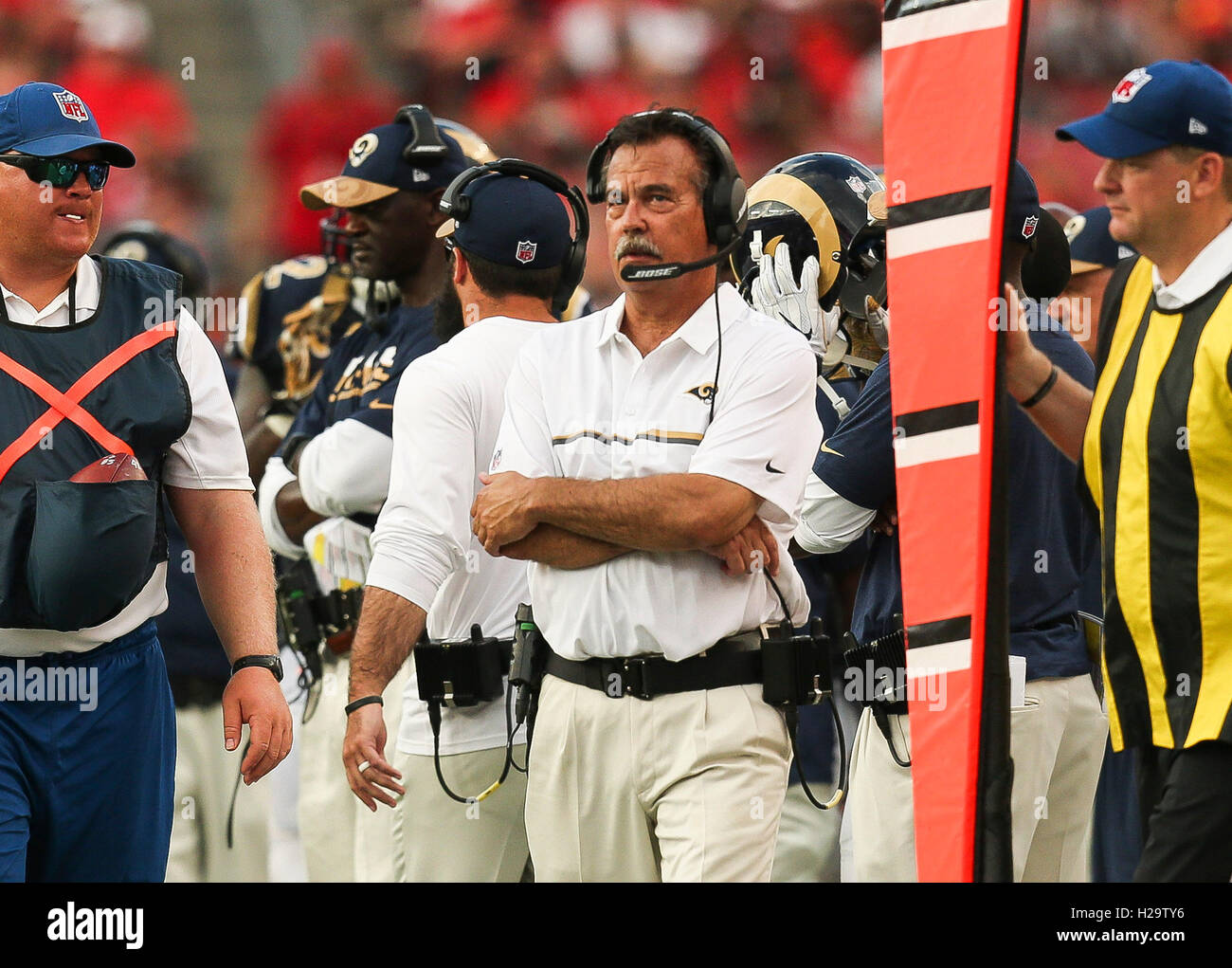 Tampa, Florida, USA. 25th Sep, 2016. WILL VRAGOVIC | Times.Los Angeles Rams head coach Jeff Fisher on the sidelines during the game in Raymond James Stadium on Sunday, Sept. 26, 2016. © Will Vragovic/Tampa Bay Times/ZUMA Wire/Alamy Live News Stock Photo