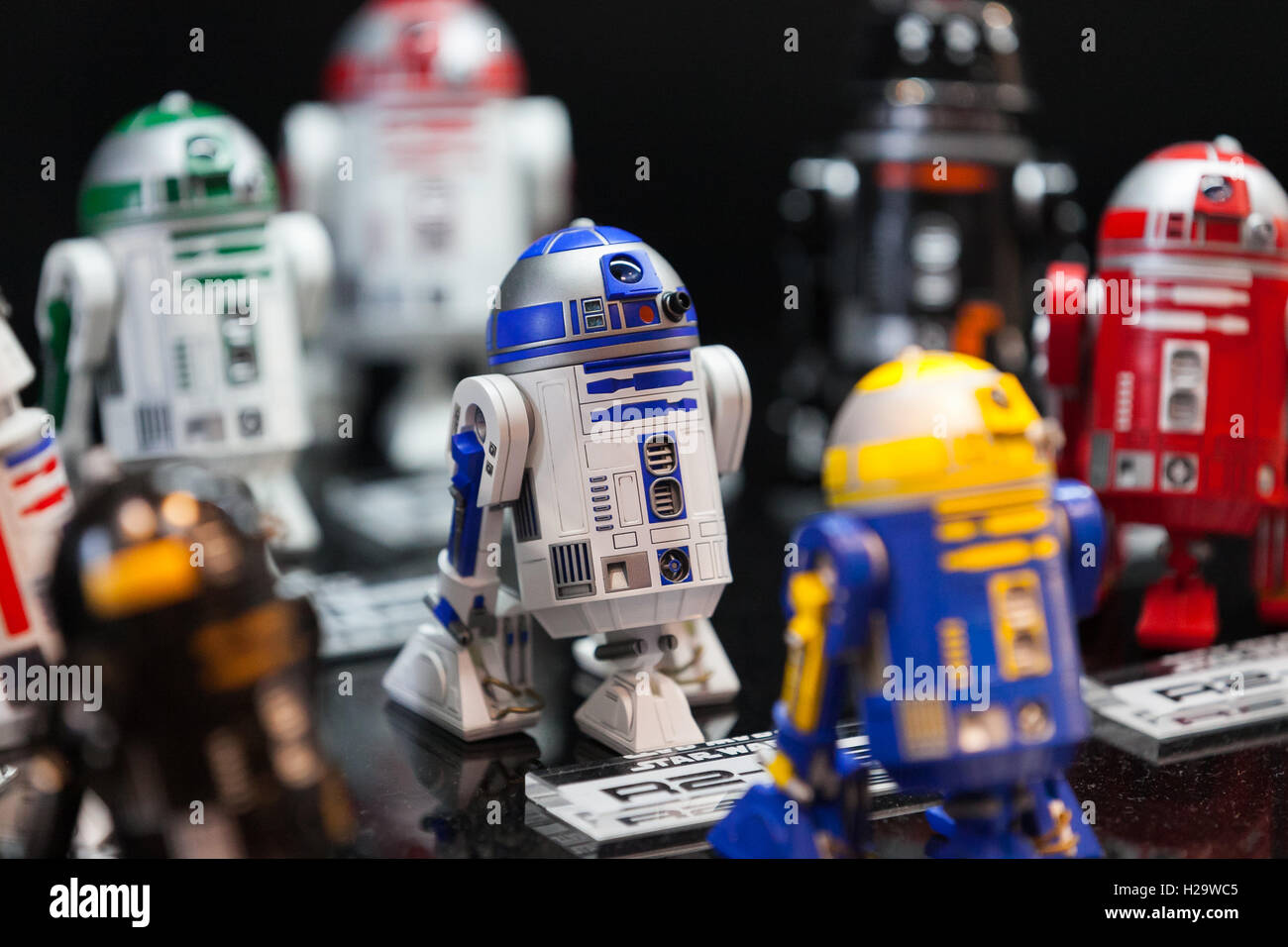 Industrial Automation RSeries Astromech Droids action figures on display at the 56th All Japan