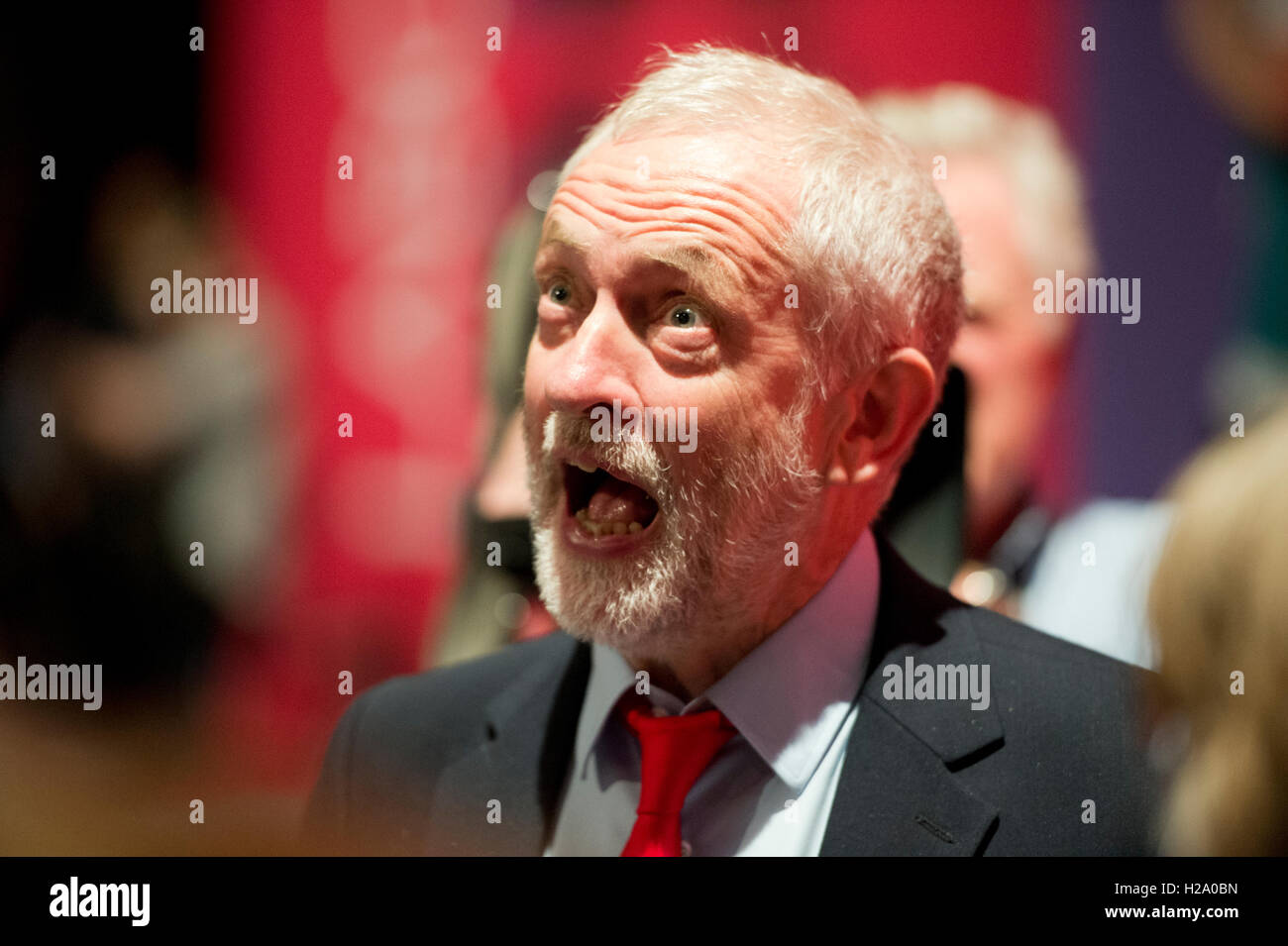 Liverpool, UK. 26th September 2016. Labour leader Jeremy Corbyn pulls a funny face during day two of the Labour Party Conference in Liverpool. Credit:  Russell Hart/Alamy Live News. Stock Photo