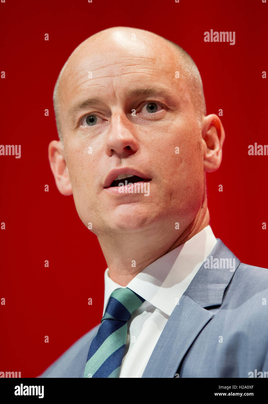 Liverpool, UK. 26th September 2016. Stephen Kinnock MP speaks at day two of the Labour Party Conference in Liverpool. Credit:  Russell Hart/Alamy Live News. Stock Photo
