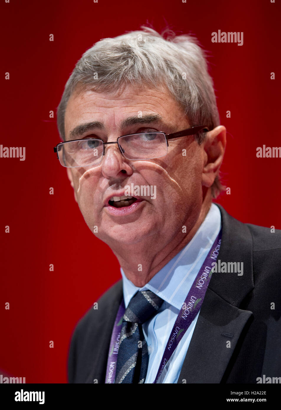 Liverpool, UK. 26th September 2016. General Secretary of UNISON Dave Prentis speaks at day two of the Labour Party Conference in Liverpool. Credit:  Russell Hart/Alamy Live News. Stock Photo
