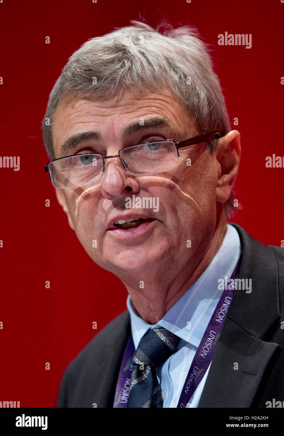 Liverpool, UK. 26th September 2016. General Secretary of UNISON Dave Prentis speaks at day two of the Labour Party Conference in Liverpool. Credit:  Russell Hart/Alamy Live News. Stock Photo