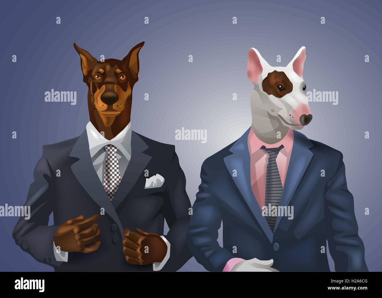 doberman and bullterrier dressed up in office suit Stock Vector