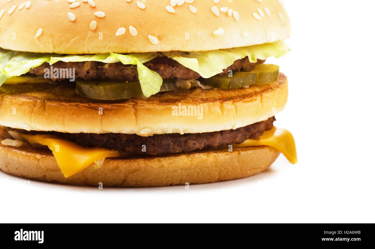 Big burger close-up isolated on white background Stock Photo