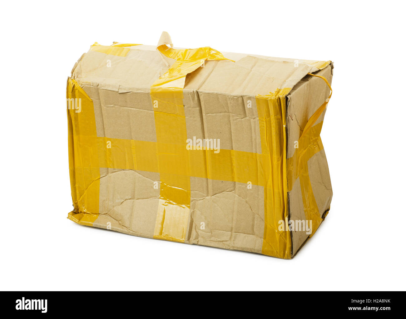 Damaged cardboard box isolated background Stock Photo