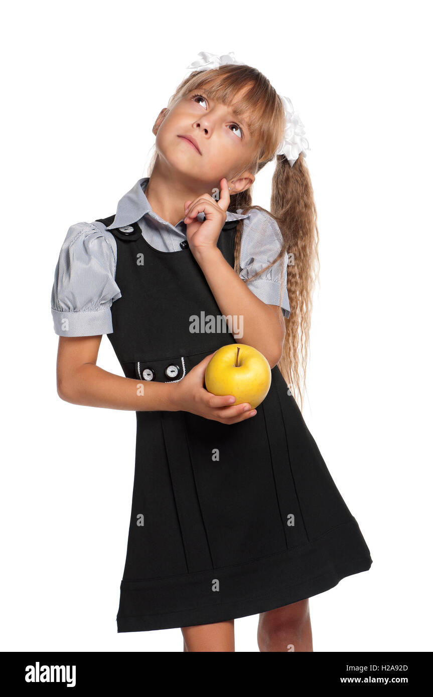 Little girl with apple Stock Photo - Alamy