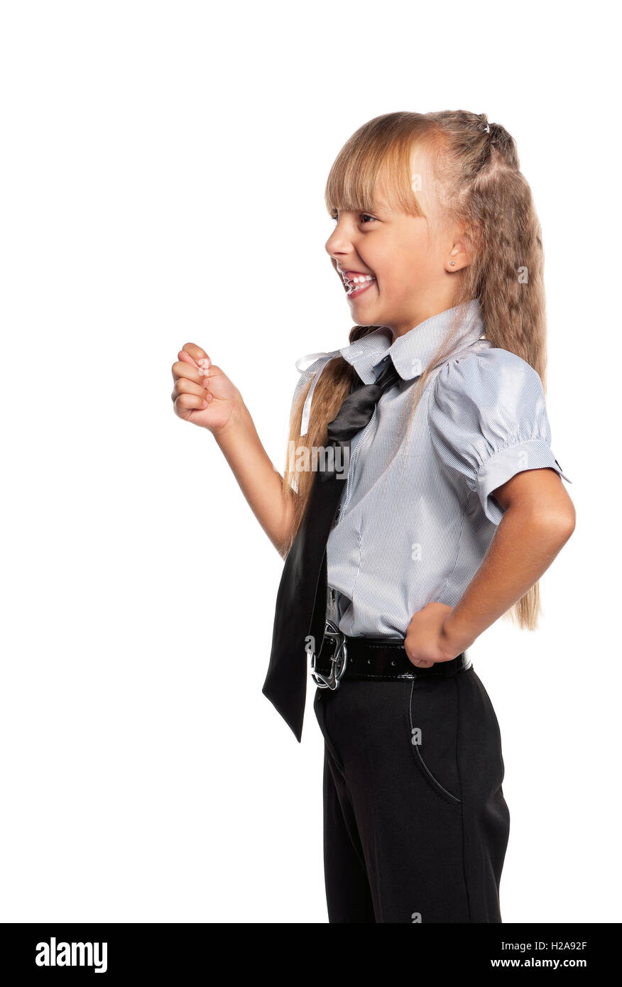 Schoolgirl posing on white Stock Photo - Alamy