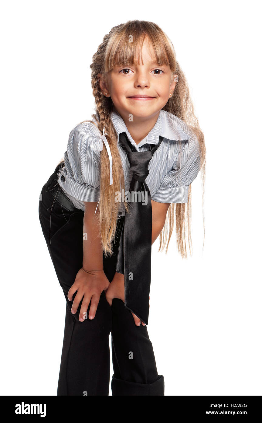 Schoolgirl posing on white Stock Photo - Alamy