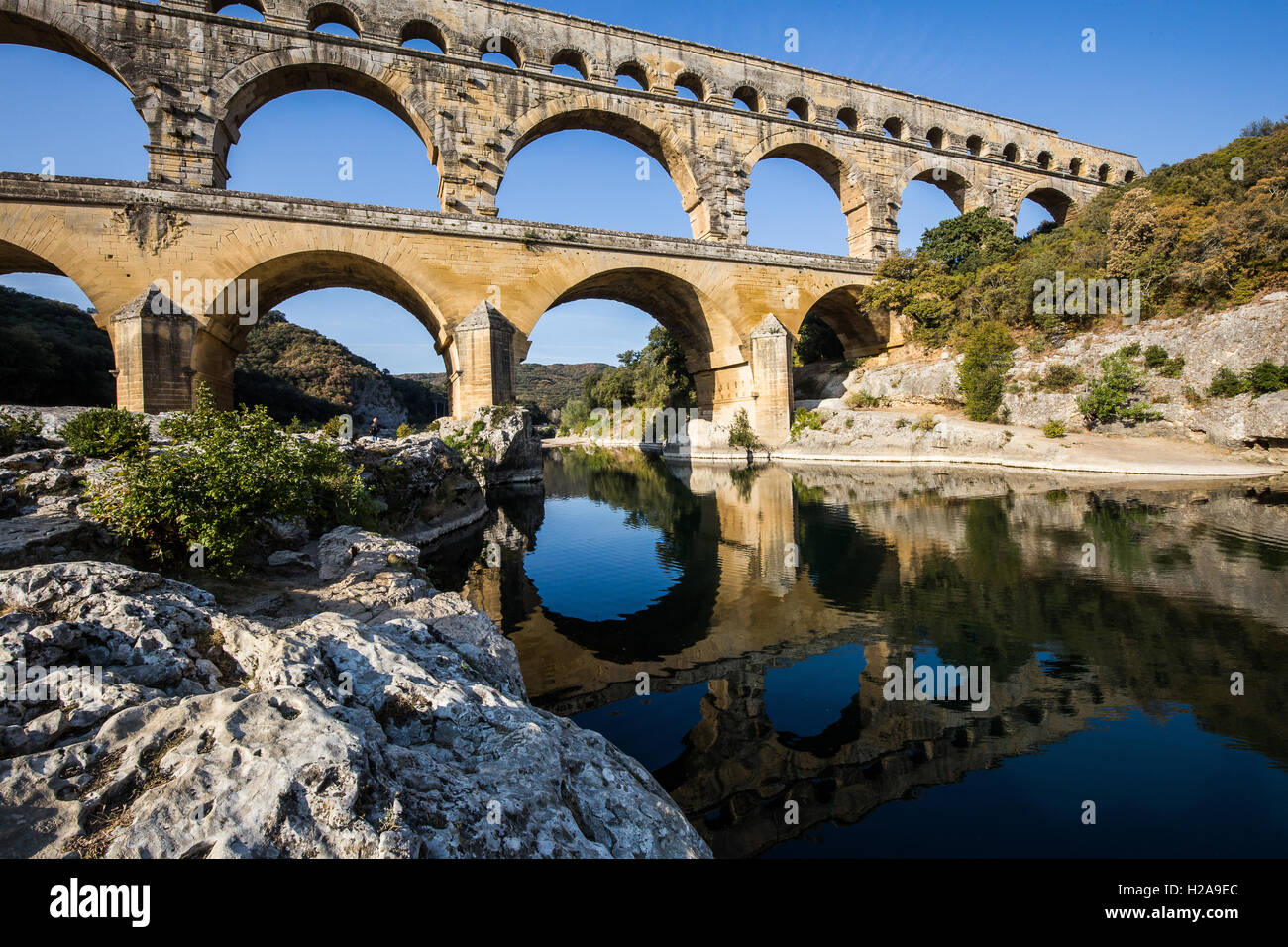 The Pont du Gard was built for the aqueduct of Nimes to cross the Gard river Stock Photo Alamy