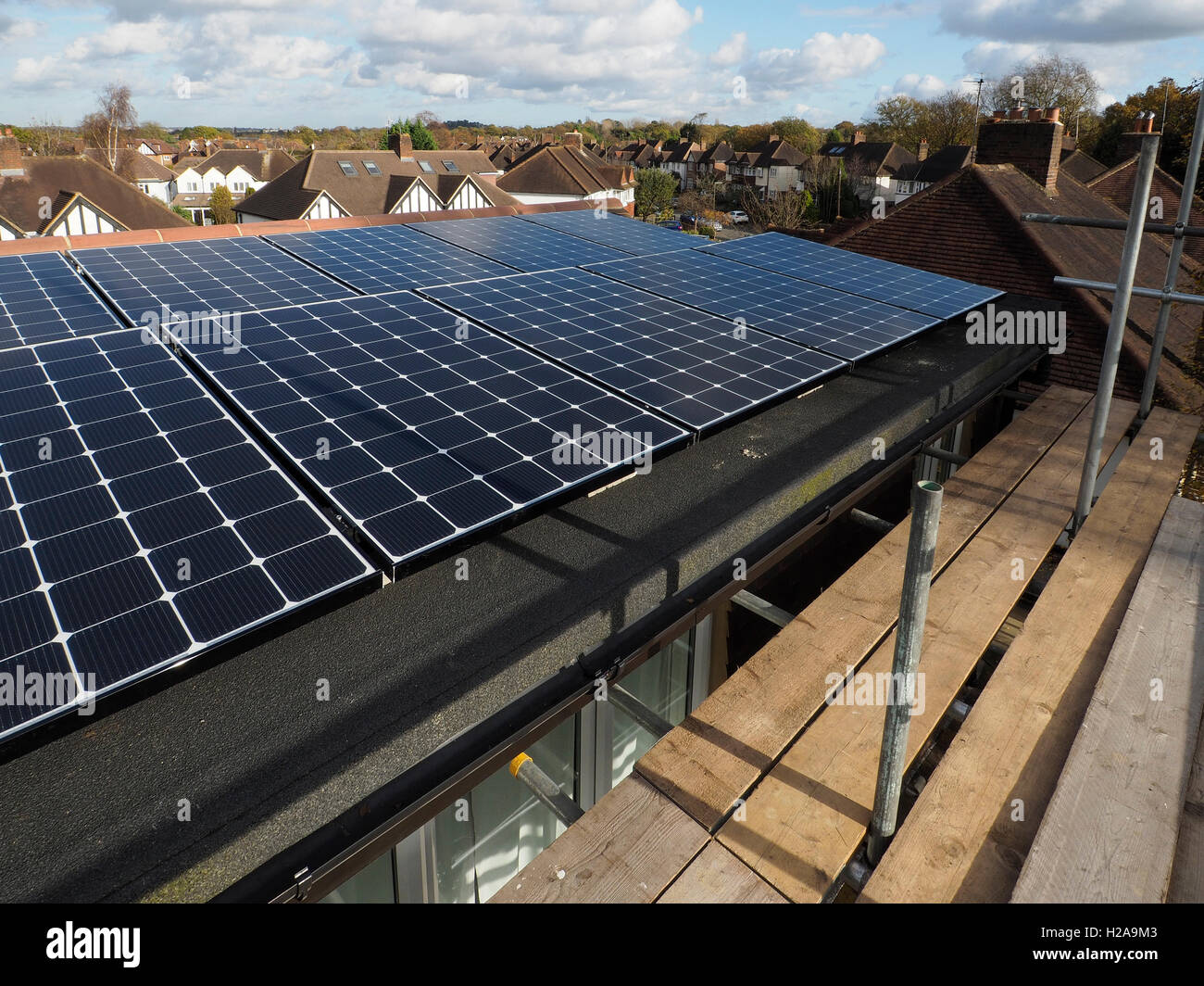 Solar panels on roof Stock Photo