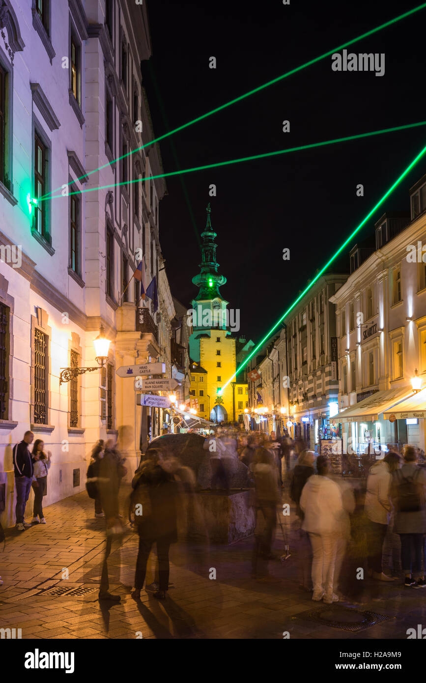 BRATISLAVA, SLOVAKIA - SEPTEMBER 24, 2016: Laser light beam on Michalska  street during the Lights festival in Bratislava Stock Photo - Alamy
