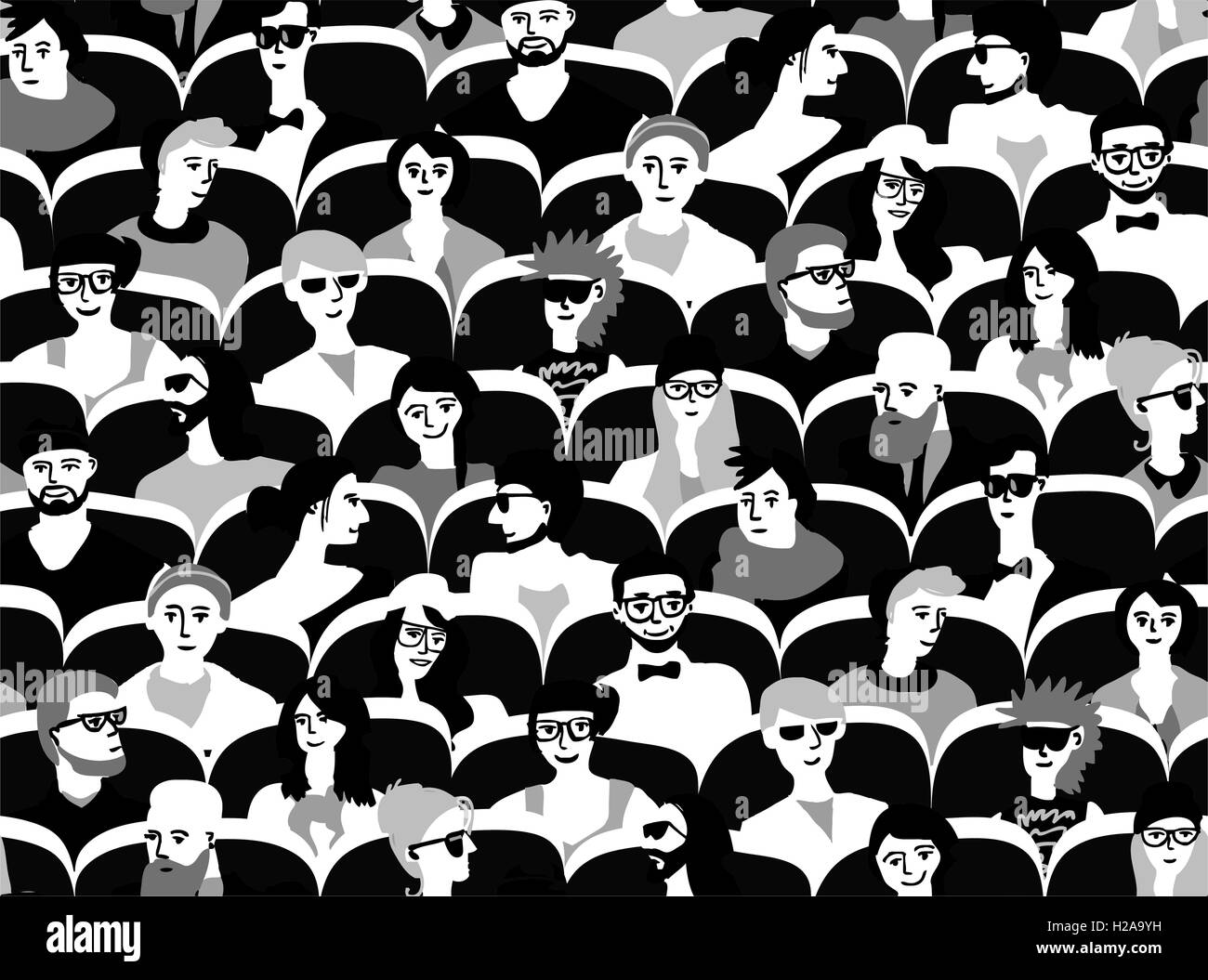 Audience group people sitting black and white seamless pattern Stock Vector