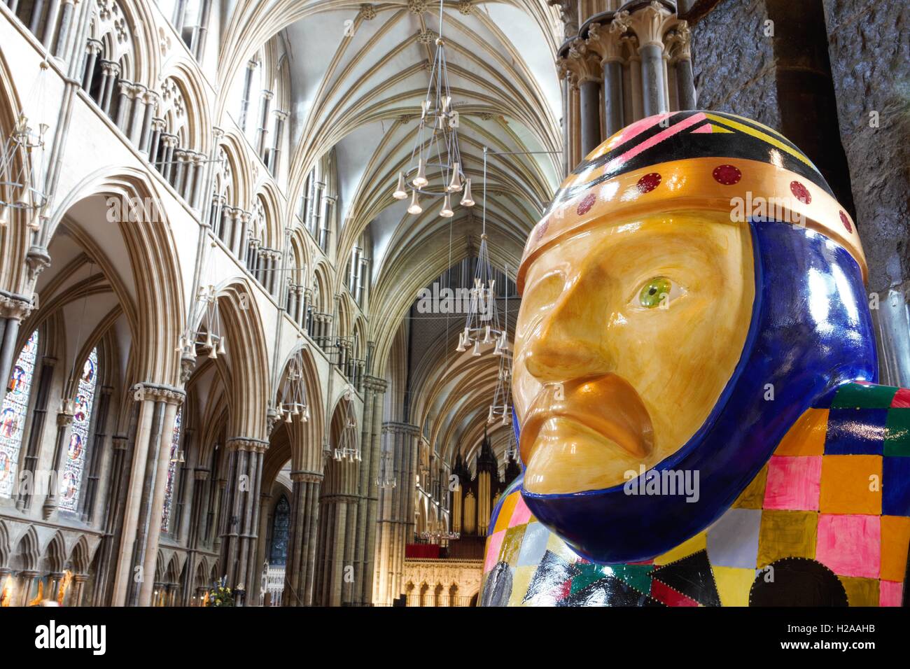 Lincoln Cathedral Inside Nights head statue Stock Photo