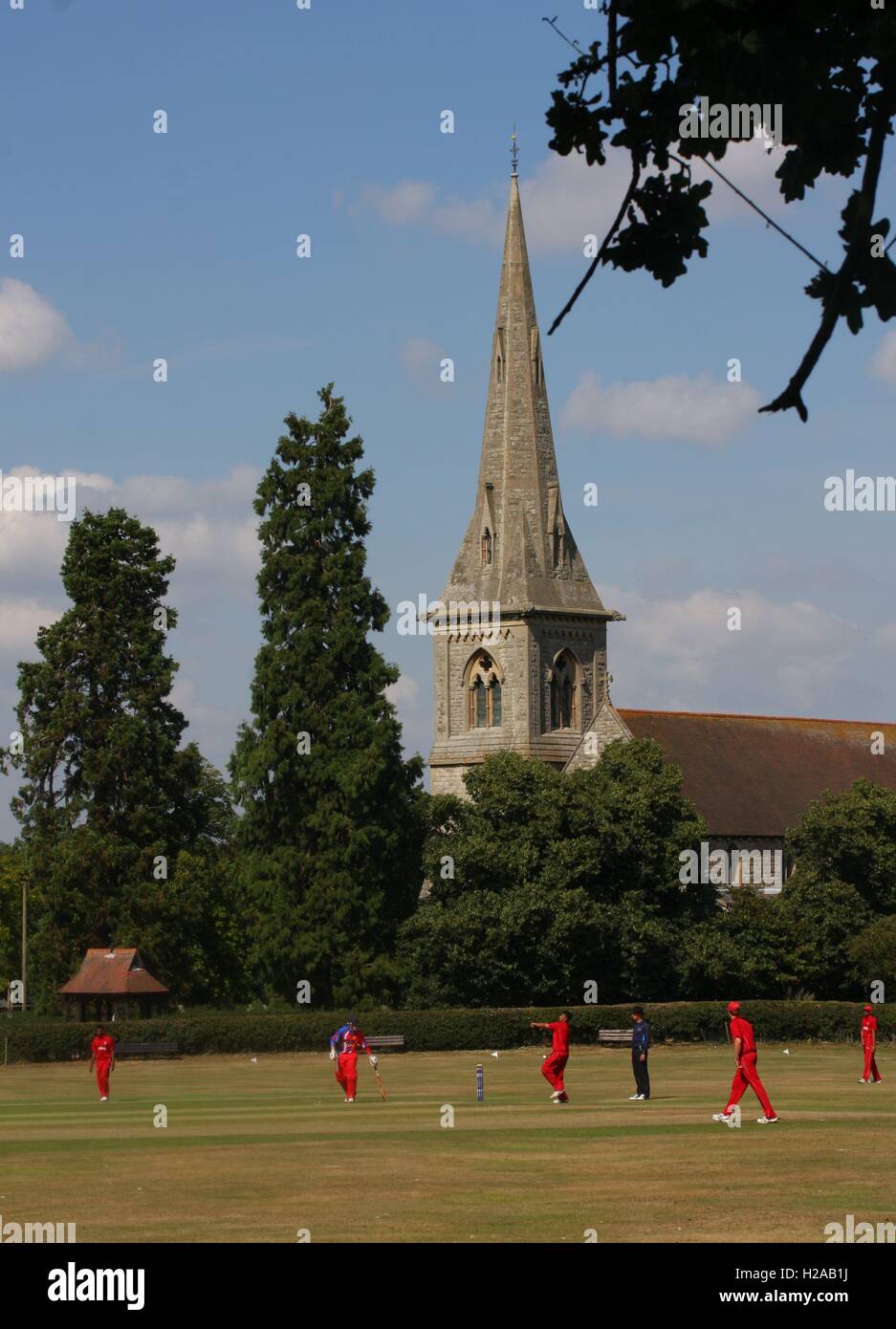 1 August 2014. Mistley Cricket Club in Essex Stock Photo