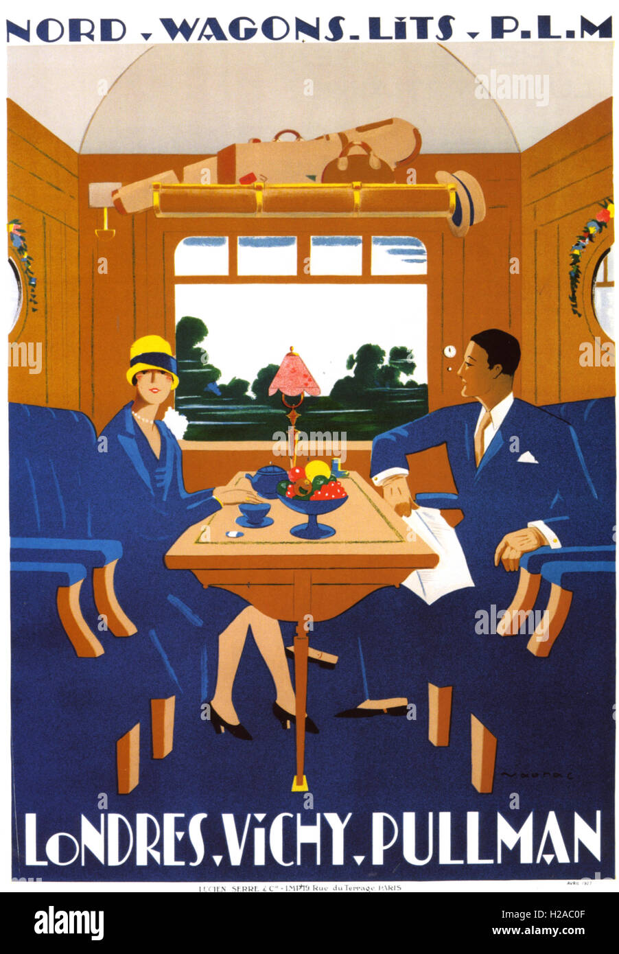 PULLMAN COMPANY  1927 advert for a French railway company featuring the luxury of Pullman cars on the London to Vichy route Stock Photo
