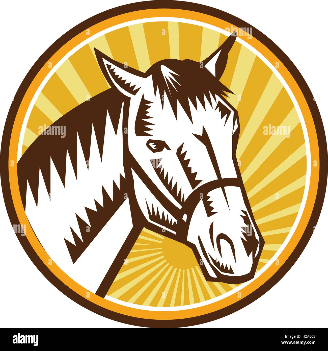 White Horse Head Sunburst Circle Woodcut Stock Vector Image & Art - Alamy