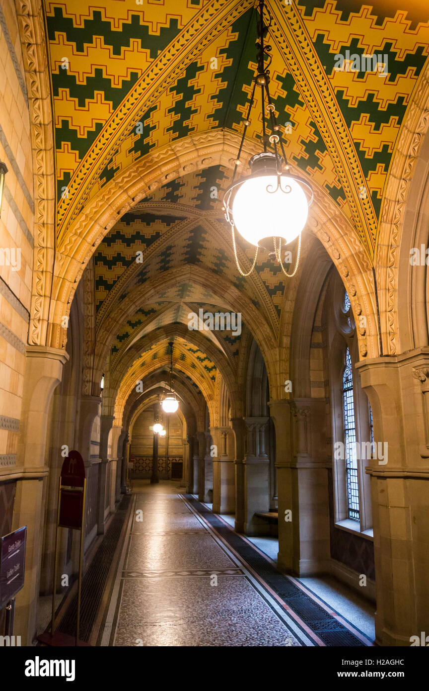 Vaulted ceiling, Manchester Town Hall, by Alfred Waterhouse, 1868 - 1877, Albert Square, Manchester, England Stock Photo