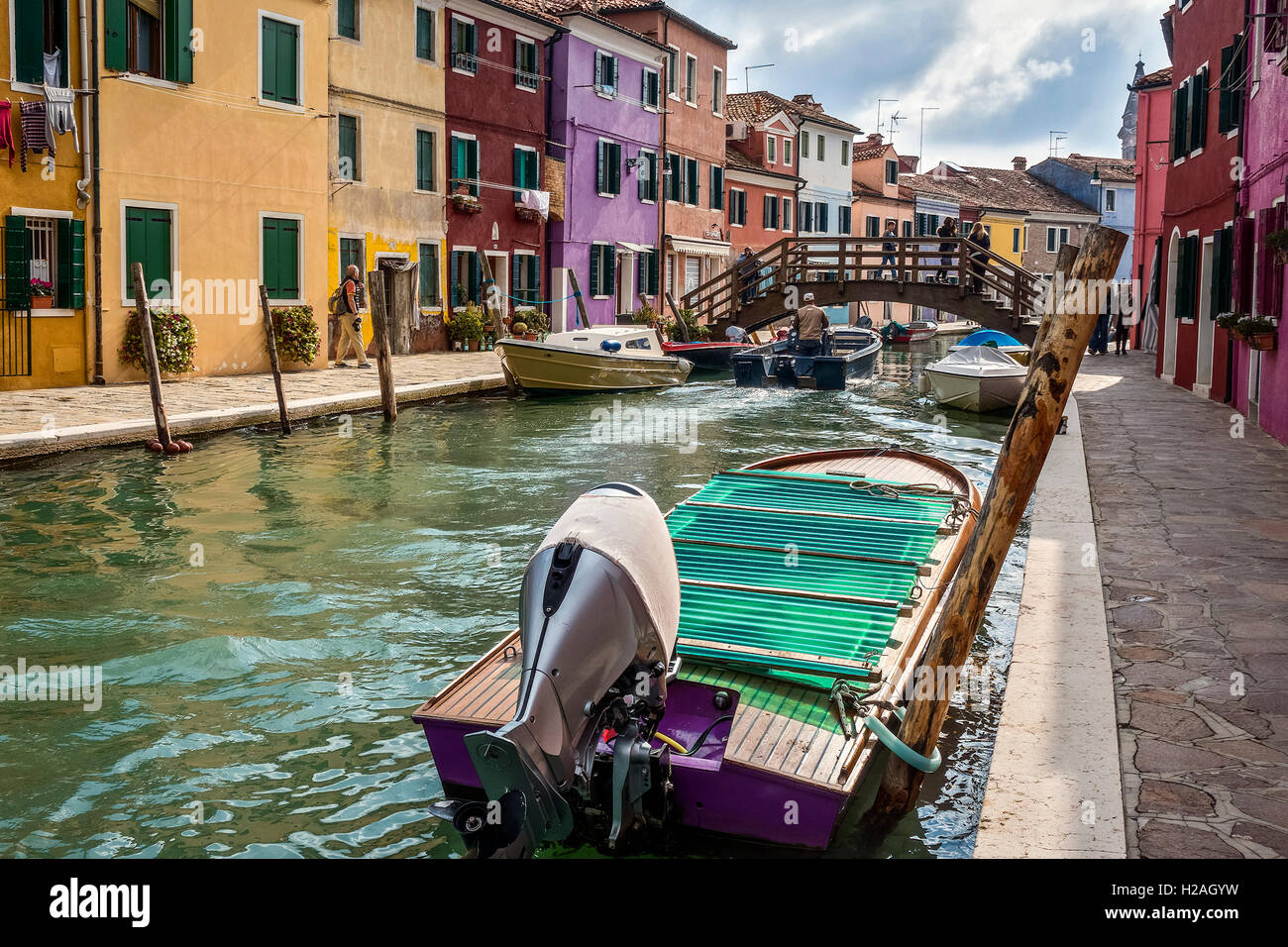 Boats On The Canal Burano Island Venice Italy Stock Photo