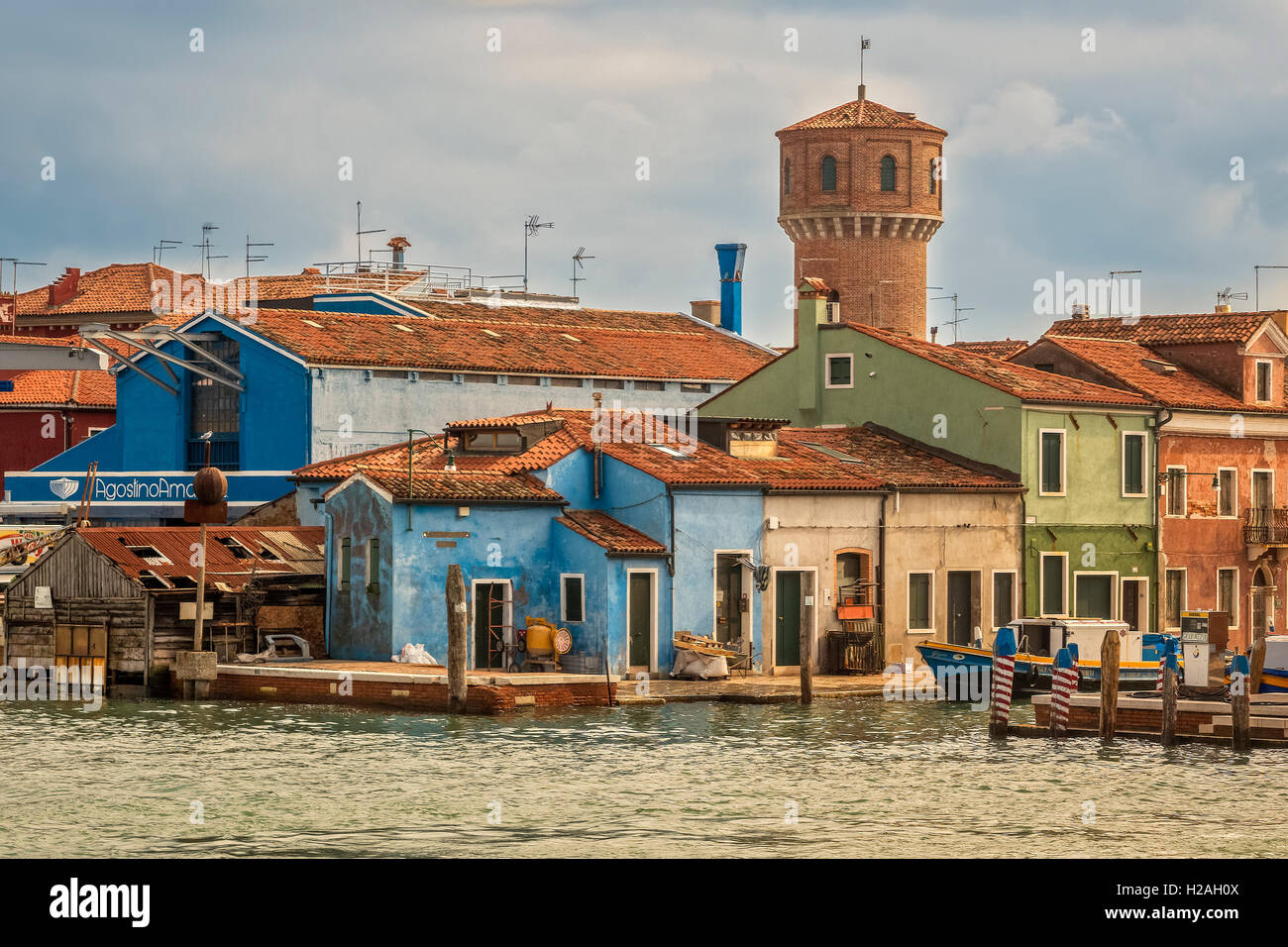 Boats On The Canal Burano Island Venice Italy Stock Photo